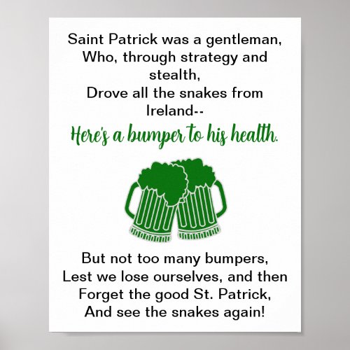 Funny Irish Toast St Patricks Day Poster
