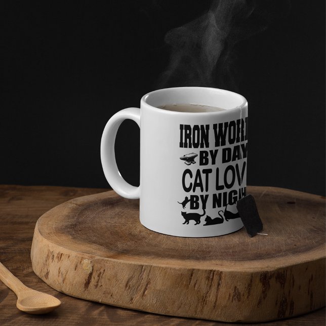 Funny Iron Worker by Day Cat Lover by Night Coffee Mug (Creator Uploaded)