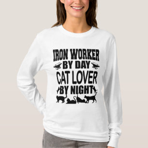 Funny Iron Worker by Day Cat Lover by Night T-Shirt