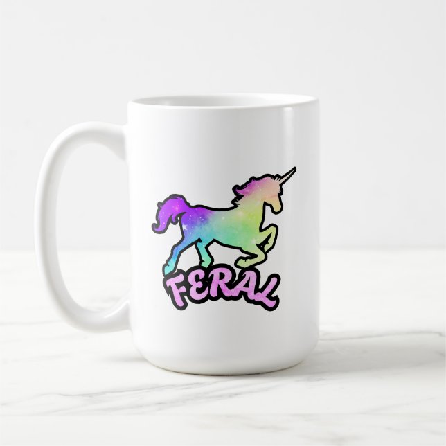 Funny Ironic Feral Unicorn Rainbow Mug (Left)