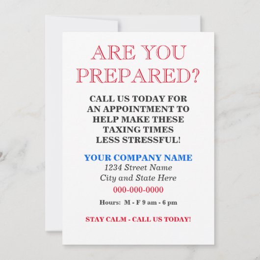 FUNNY IRS ADVERTISEMENT - TAX PREPARATIONS (Back)