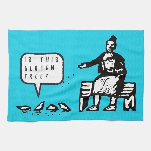 Funny Is This Gluten Free Birds Cartoon Kitchen Towel (Horizontal)