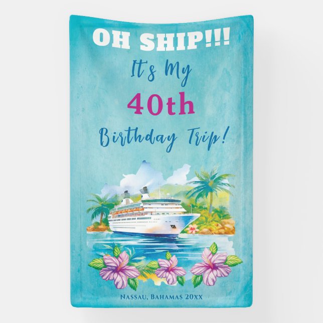 Funny Island Beach 40th Birthday Cruise Ship Door Banner (Vertical)
