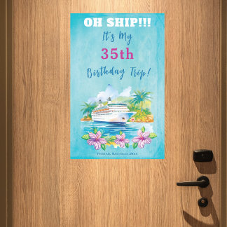 Funny Island Beach Birthday Cruise Ship Door Magnetic Dry Erase Sheet