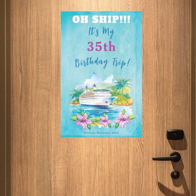 Funny Island Beach Birthday Cruise Ship Door Magnetic Dry Erase Sheet (Cruise ship door decor. Attach to your cabin door. Celebrate a birthday or other occasions.)