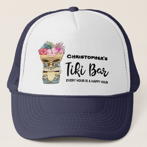 Funny Island Beach Tiki Bar Monogrammed Trucker Hat
