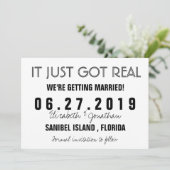 Funny It Just Got Real Wedding Save the Date Anno Invitation (Standing Front)