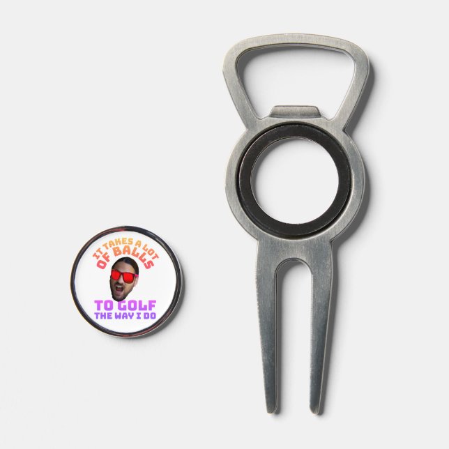Funny It Takes A Lot Of Balls Face Self-Portrait Divot Tool (Front (Open))