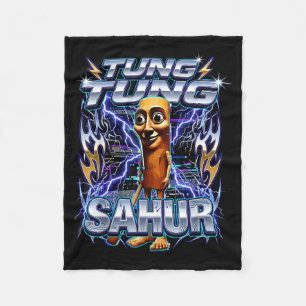 Funny Italian Brainrot Tung Tung Tung Sahur  Fleece Blanket