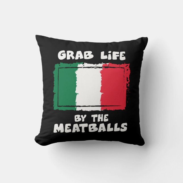Funny Italian Gift Idea Meatball Italy Flag1 Throw Pillow (Front)