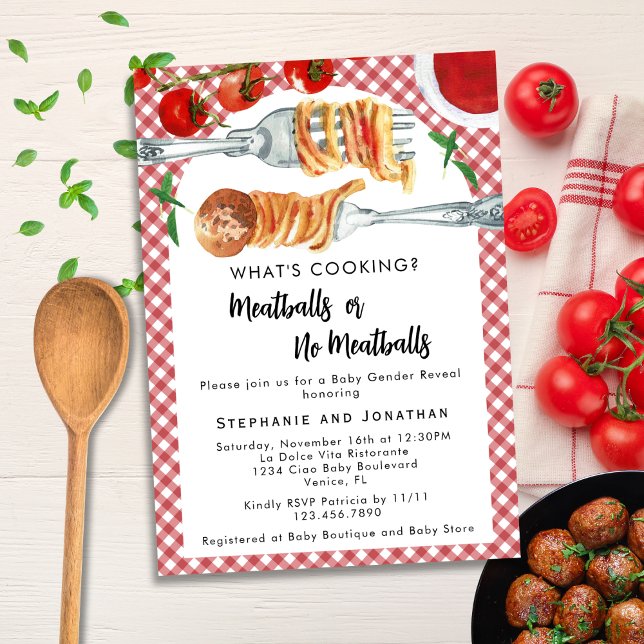 Funny Italian Pasta Meatballs Gender Reveal Party Invitation (Creator Uploaded)