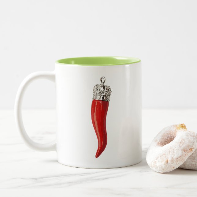 Funny Italian Red Horn Personalized Two-Tone Coffee Mug (With Donut)