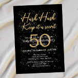 Funny It's A Secret White Black 50th Birthday Invitation<br><div class="desc">Make their milestone unforgettable with this chic 50th surprise birthday invitation, crafted to add charm and secrecy to the celebration. The headline reads “Hush Hush, Keep it a secret” in an elegant gold script, paired with classic serif fonts for easy-to-read details. A bold “50” anchors the design in the background,...</div>