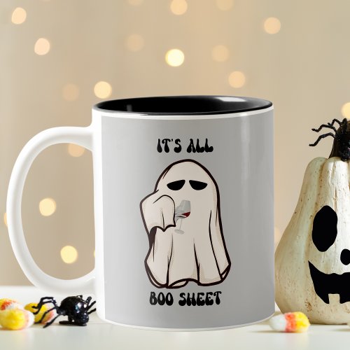 Funny Its All Boo Sheet Ghost Drinking Halloween  Two_Tone Coffee Mug