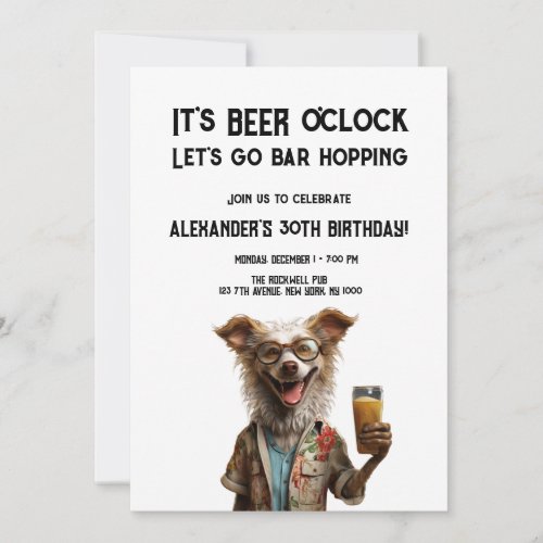 Funny Its beer o clock birthday bar hopping party Invitation