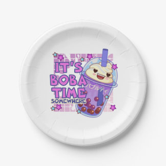 Funny 'It's Boba Time Somewhere' Paper Plates
