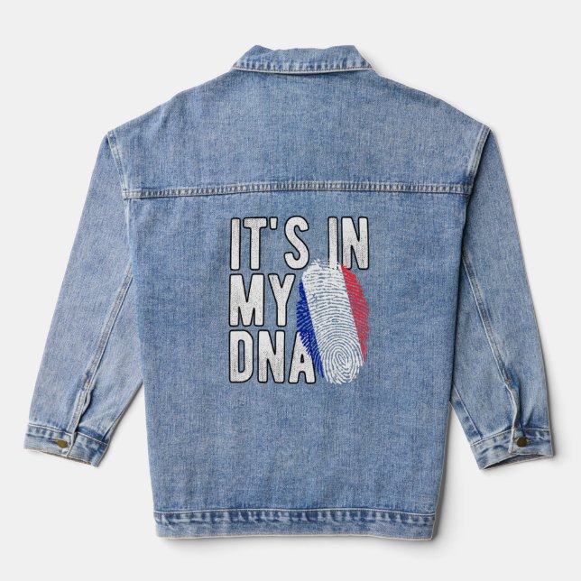 Funny it's in my DNA France flag Fingerprint  Denim Jacket (Back)