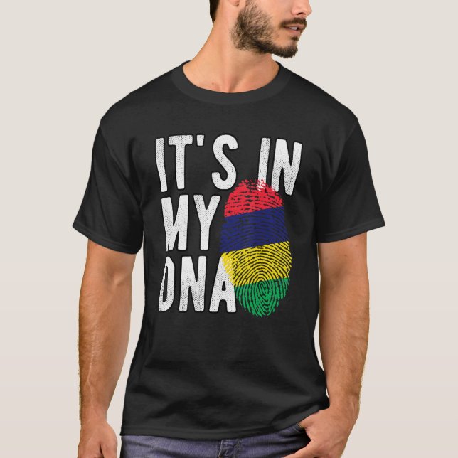 Funny it's in my DNA Mauritius flag Fingerprint T-Shirt (Front)