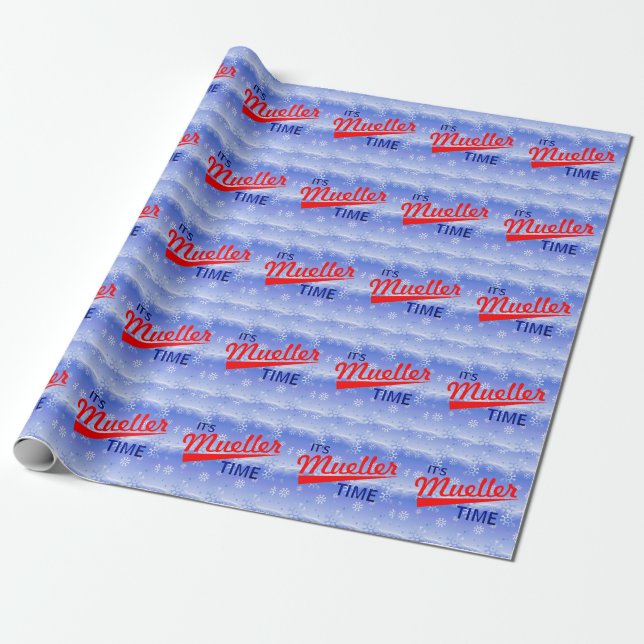 Funny "It's Mueller Time" On Snowflake Pattern Wrapping Paper (Unrolled)