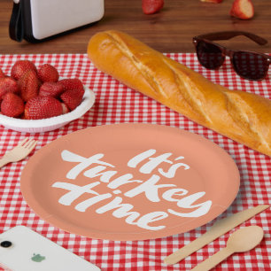 Funny It's Turkey Time Thanksgiving Dinner Saying Paper Plates