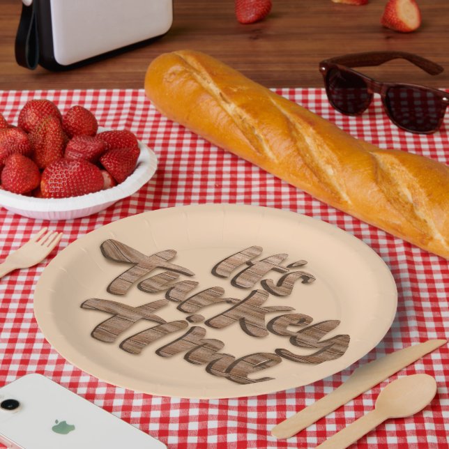 Funny It's Turkey Time Thanksgiving Dinner Saying Paper Plates (Picnic)