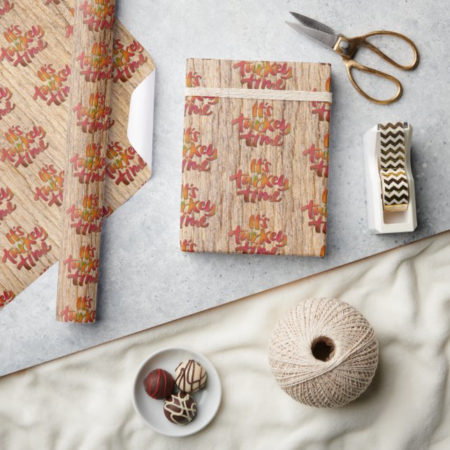 Funny It's Turkey Time Thanksgiving Dinner Saying Wrapping Paper (Crafts)