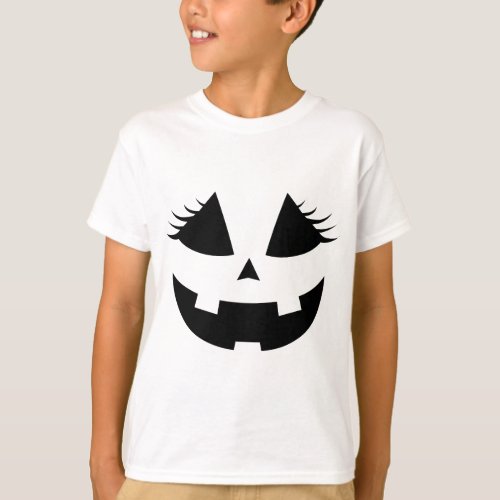 funny jack_o_lantern eyelashes pumpkin face orange T_Shirt