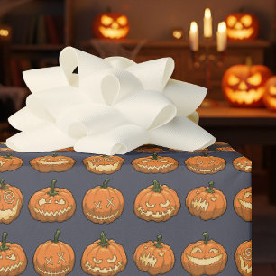 Funny Jack O Lantern Halloween Pixel Art Pumpkins Wrapping Paper
