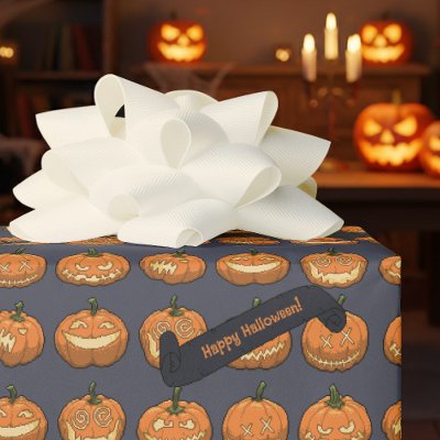 Funny Jack O Lantern Happy Halloween! Pumpkins Wrapping Paper