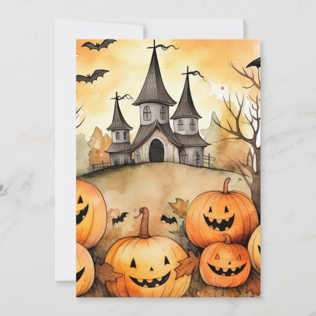 Funny Jack O’Lanterns Bats Halloween Card (Front)