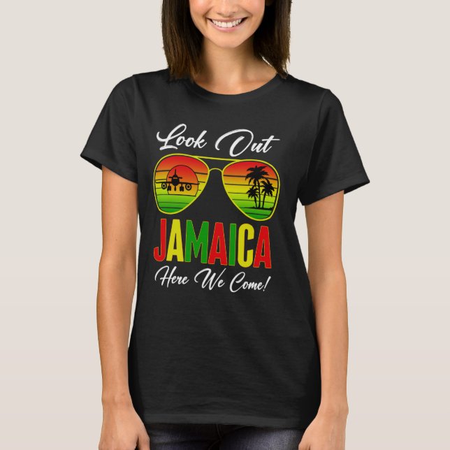 Funny Jamaica Vacation, Jamaica Airport, Look Out  T-Shirt (Front)