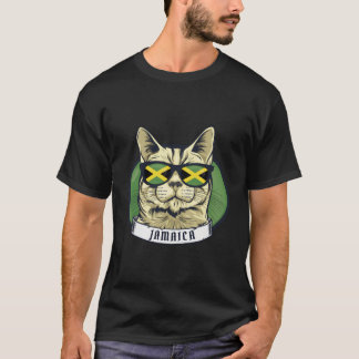 Funny Jamaican Cat With Sunglasses Jamaica Flag In T-Shirt