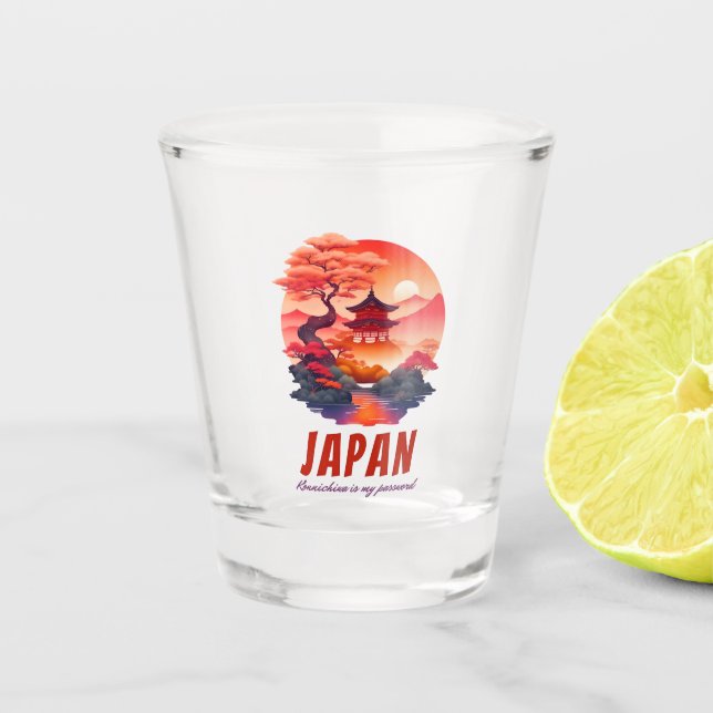 Funny Japan Sunset Landscape Scenery Shot Glass (Front)