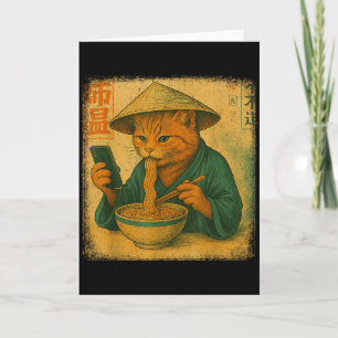 Funny Japanese Cat Eat Ramen And Scroll Phone Anim Card