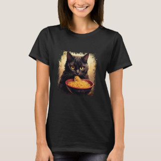 Funny Japanese Cat Eating Ramen Vintage Japanese N T-Shirt