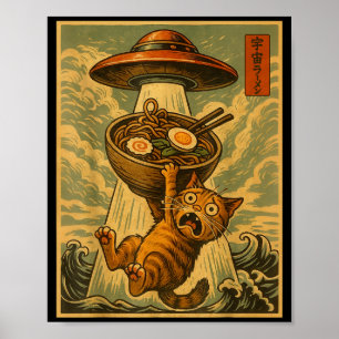 Funny Japanese Cat Ramen Ufo Anime Men Women Teens Poster