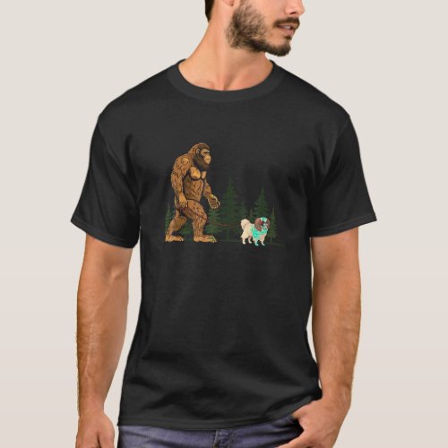 Funny Japanese Chin Bigfoot Dog Walking Dog Mom Da T_Shirt
