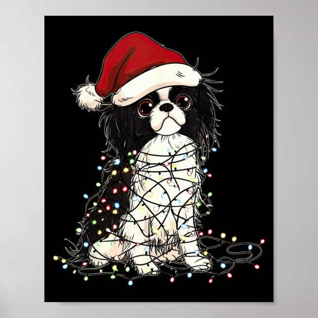 Funny Japanese Chin Christmas Graphics Dog Lights  Poster (Front)