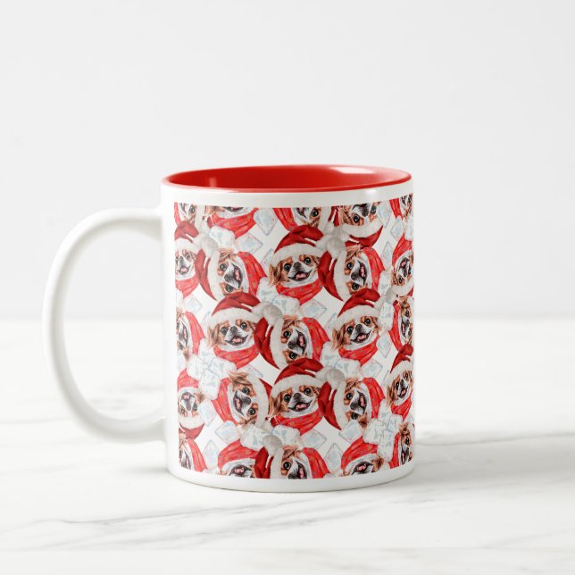 Funny Japanese Chin Christmas Pattern Two-Tone Coffee Mug (Left)