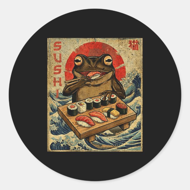 Funny Japanese Kawai Frog Pun Food Frog Humor Sush Classic Round Sticker (Front)
