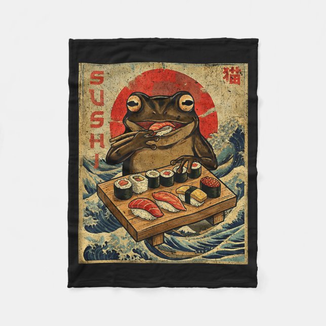 Funny Japanese Kawai Frog Pun Food Frog Humor Sush Fleece Blanket (Front)
