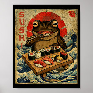 Funny Japanese Kawai Frog Pun Food Frog Humor Sush Poster