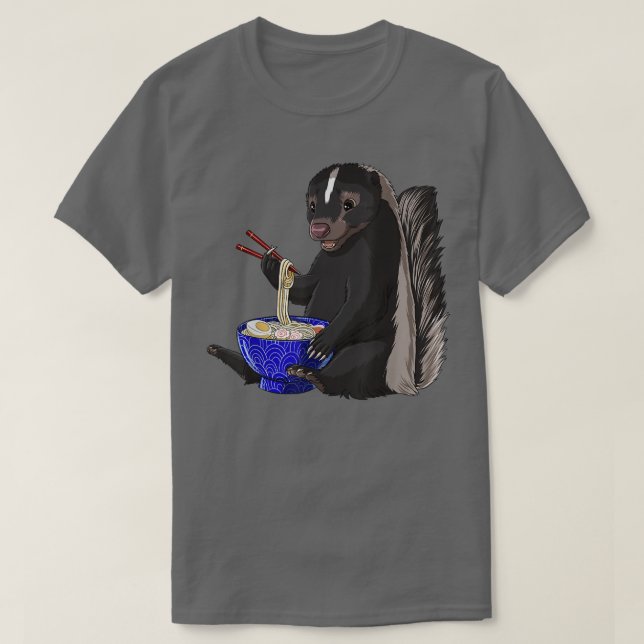 Funny Japanese Kawaii Ramen Noodles Skunk  T-Shirt (Design Front)