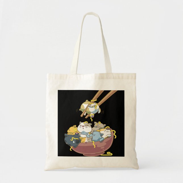 Funny Japanese Ramen Cats Kawaii Tote Bag (Front)