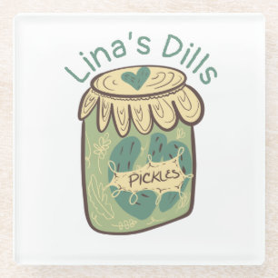Funny Jar of Pickles Dill Green Food Lover    Glass Coaster