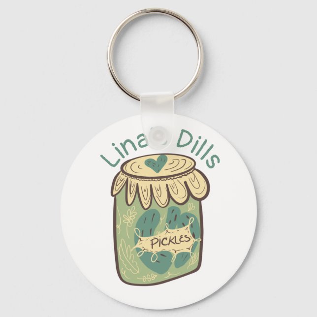 Funny Jar of Pickles Dill Green Food Lover  Keychain (Front)