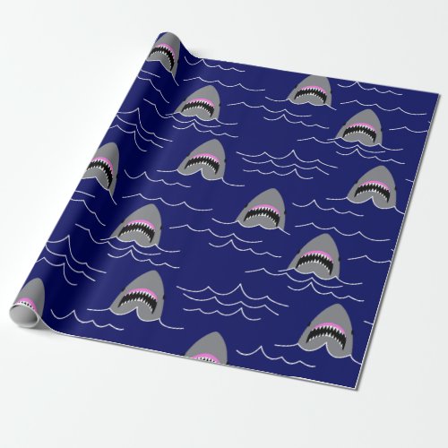 Funny Jaws Cartoon Sharks Patterned Wrapping Paper