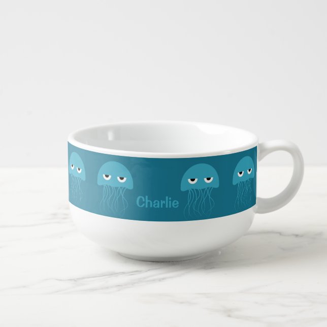 Funny Jellyfish custom soup mug (Left)