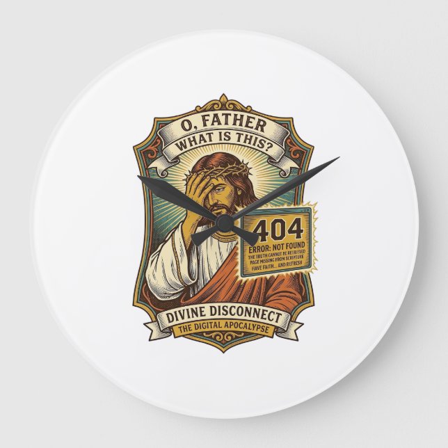 Funny Jesus 404 Error Web Developer Programmer Hum Large Clock (Front)