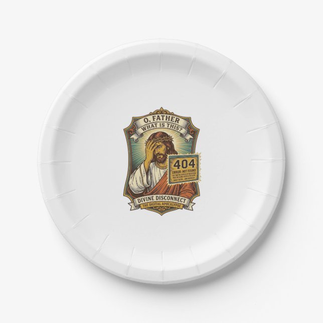 Funny Jesus 404 Error Web Developer Programmer Hum Paper Plates (Front)